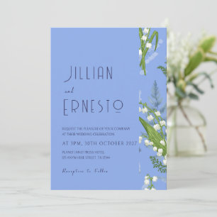 Lily of Valley Light Blue Solid with Edge Invitation