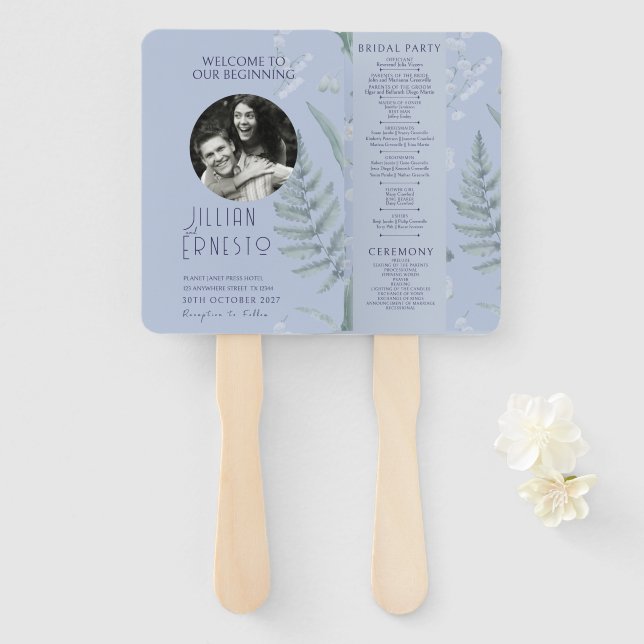 Lily of Valley || Light Blue with Photo Program Hand Fan (Front and Back)