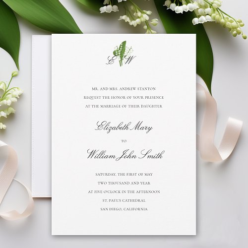 Lily of Valley Monogram Formal Traditional Wedding Invitation