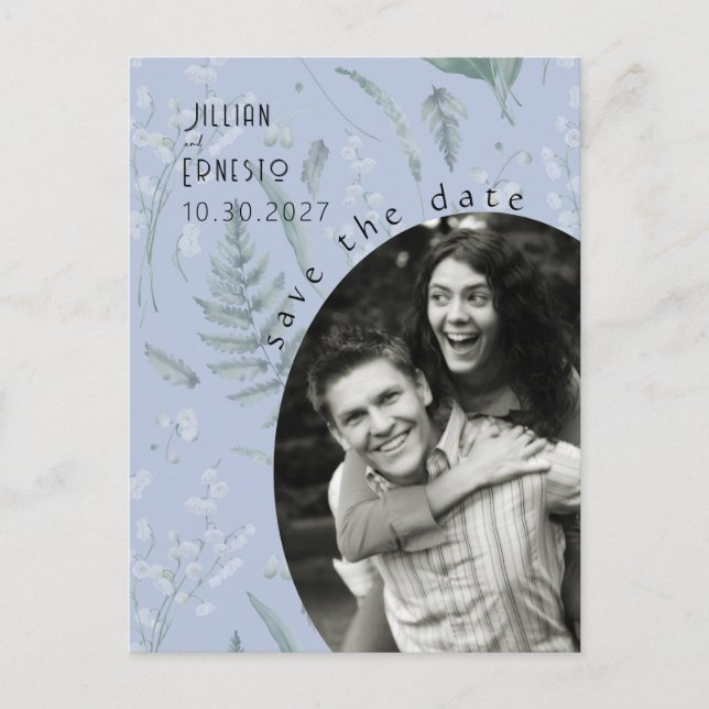 Lily of Valley || Periwinkle Blue - Save the Date Postcard (Front)