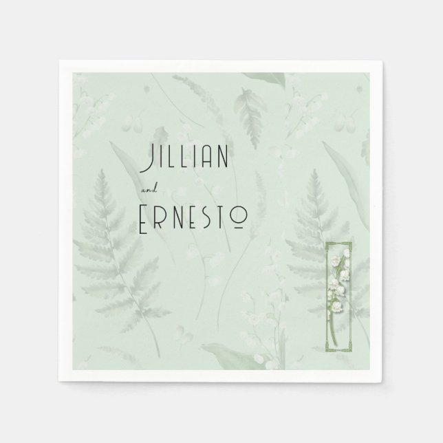 Lily of Valley || Sage Green with Illustration Napkins (Front)