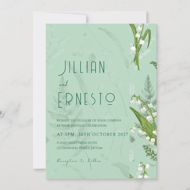 Lily of Valley || Soft Green w/ Graphic Edge  Invitation (Front)