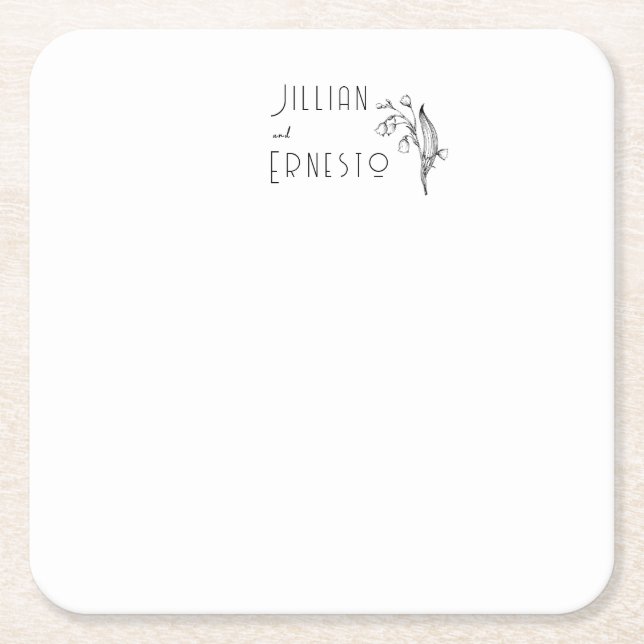 Lily of Valley || White Custom Square Paper Coaster (Front)