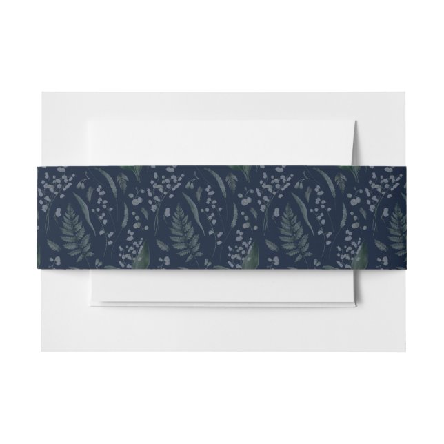 Lily of Valley with Ferns || Dark Blue Invitation Belly Band (Front Example)