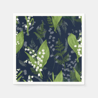 Lily of Valley with Ferns || Dark Blue Napkins