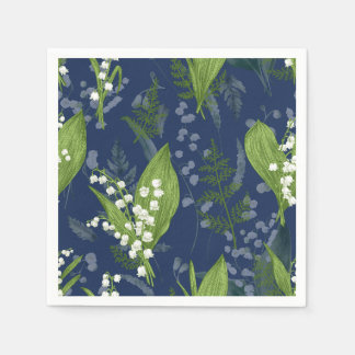 Lily of Valley with Ferns || Dark Blue Napkins