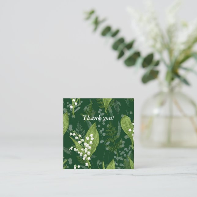 Lily of Valley with Ferns || Dark Green Blank Insd Note Card (Standing Front)