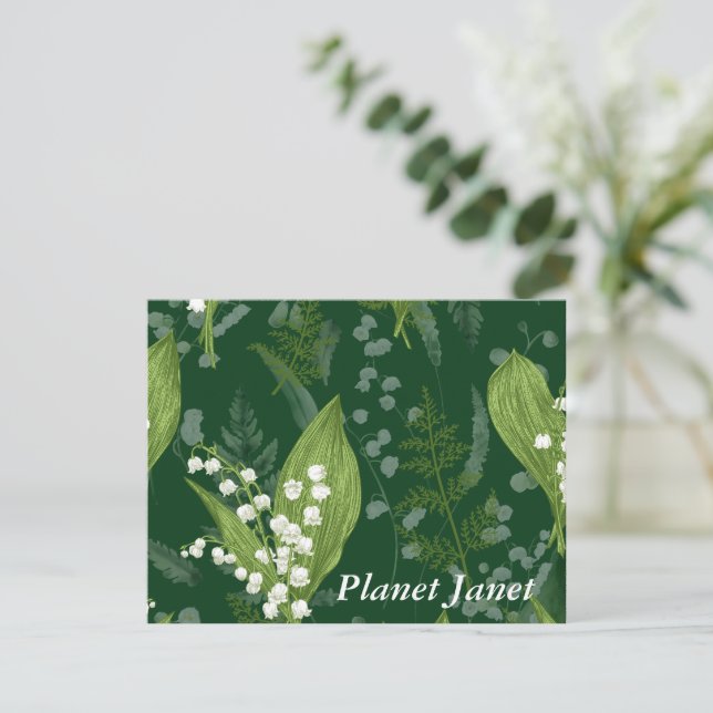 Lily of Valley with Ferns || Dark Green Custom Note Card (Standing Front)