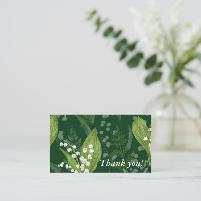 Lily of Valley with Ferns || Dark Green Custom Note Card (Standing Front)