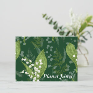 Lily of Valley with Ferns    Dark Green Custom Note Card