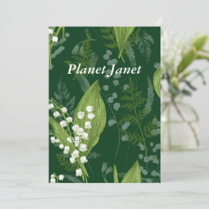 Lily of Valley with Ferns    Dark Green Custom Note Card