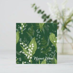 Lily of Valley with Ferns    Dark Green Custom Note Card