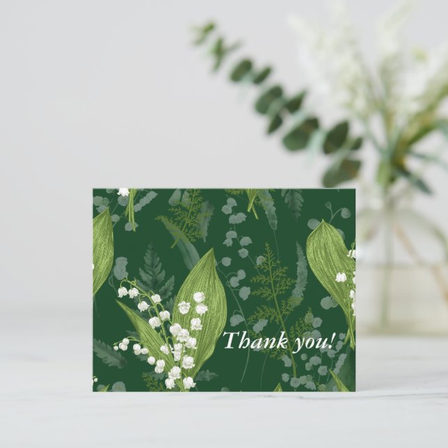 Lily of Valley with Ferns || Dark Green Custom Note Card (Standing Front)