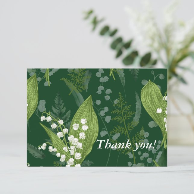 Lily of Valley with Ferns || Dark Green Custom Note Card (Standing Front)