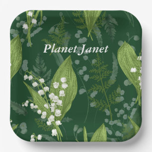 Lily of Valley with Ferns Dark Green Custom Paper Plates