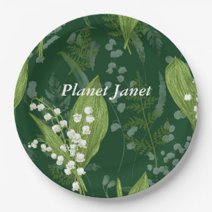 Lily of Valley with Ferns Dark Green Custom Paper Plates