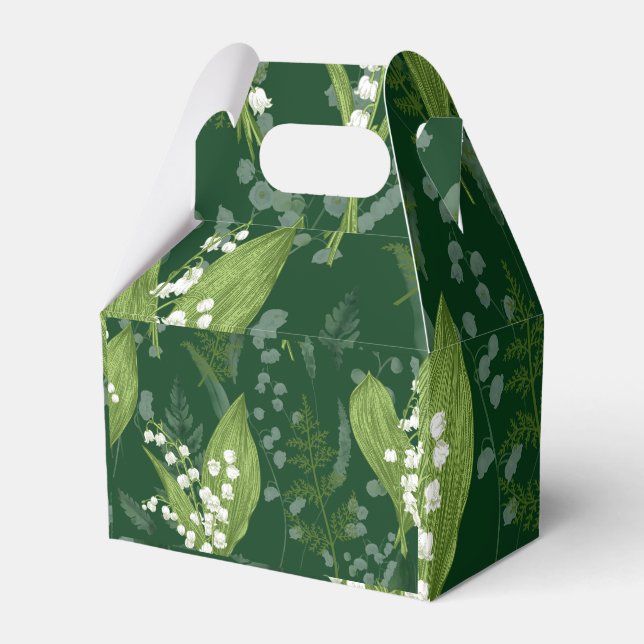 Lily of Valley with Ferns || Dark Green Favor Boxes (Front Side)