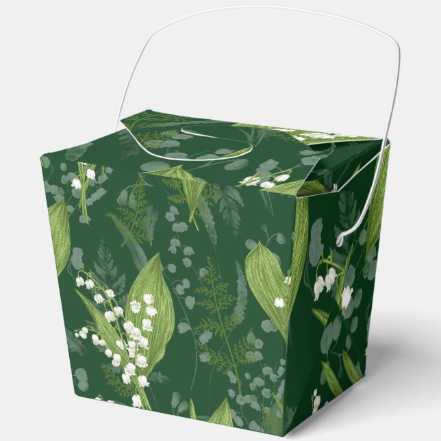 Lily of Valley with Ferns || Dark Green Favor Boxes (Front)