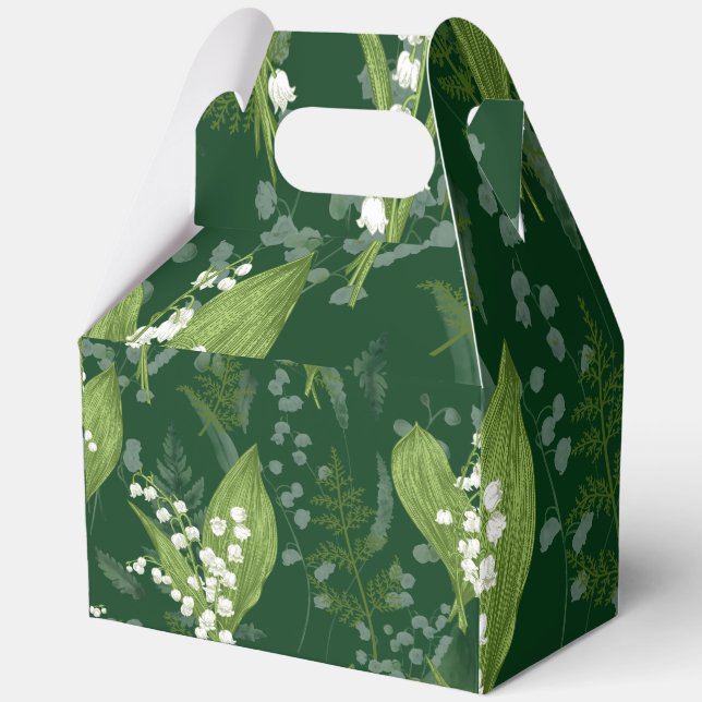 Lily of Valley with Ferns || Dark Green Favor Boxes (Front)