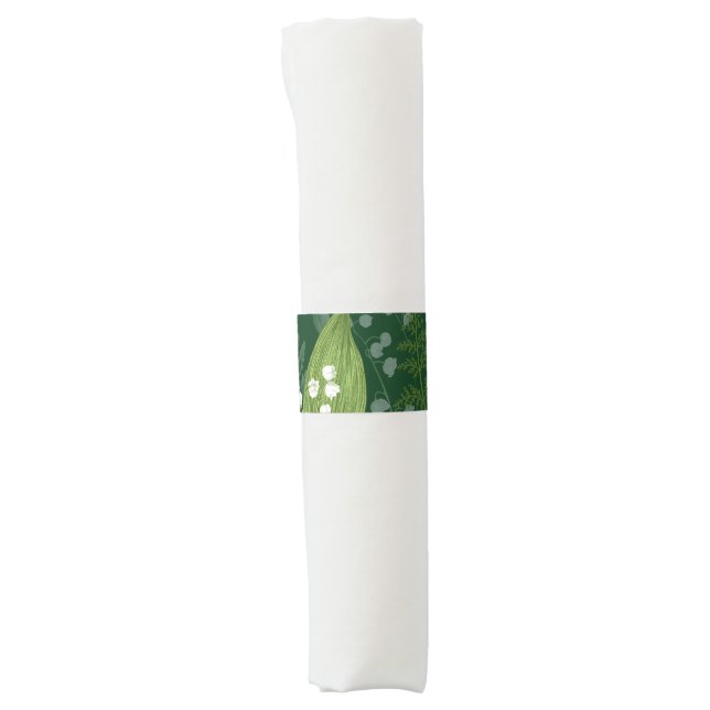 Lily of Valley with Ferns || Dark Green Napkin Bands (Front)