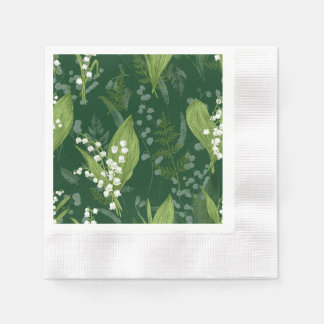 Lily of Valley with Ferns || Dark Green Napkins