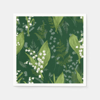 Lily of Valley with Ferns || Dark Green Napkins