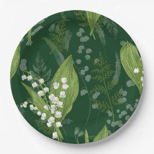 Lily of Valley with Ferns    Dark Green Non Custom Paper Plates