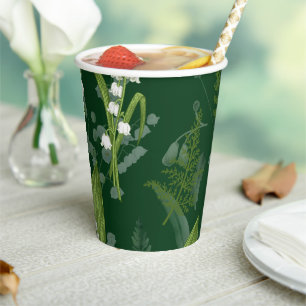 Lily of Valley with Ferns    Dark Green Paper Cups