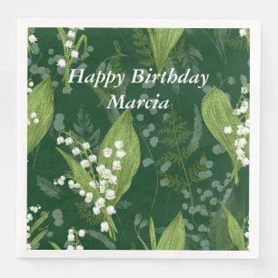 Lily of Valley with Ferns    Dark Green Paper Dinner Napkins