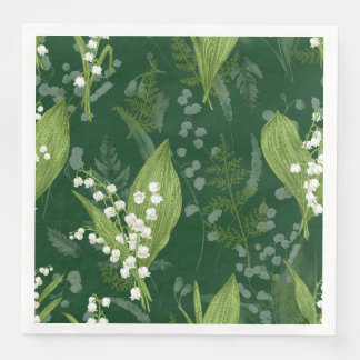 Lily of Valley with Ferns || Dark Green Paper Dinner Napkins