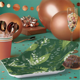 Lily of Valley with Ferns    Dark Green Paper Plates