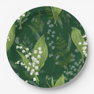Lily of Valley with Ferns    Dark Green Paper Plates