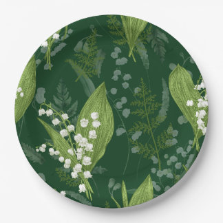 Lily of Valley with Ferns || Dark Green Paper Plates