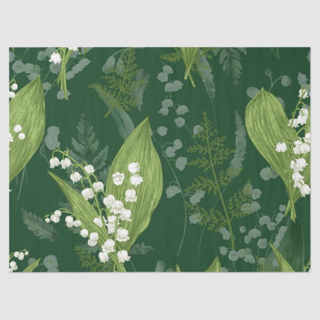 Lily of Valley with Ferns || Dark Green Tissue Paper (Front)