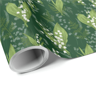 Lily of Valley with Ferns || Dark Green Wrapping Paper