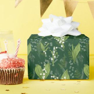 Lily of Valley with Ferns || Dark Green Wrapping Paper