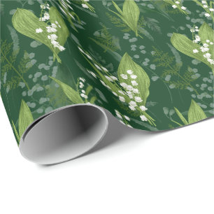 Lily of Valley with Ferns Dark Green Wrapping Paper