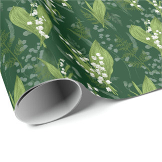 Lily of Valley with Ferns || Dark Green Wrapping Paper