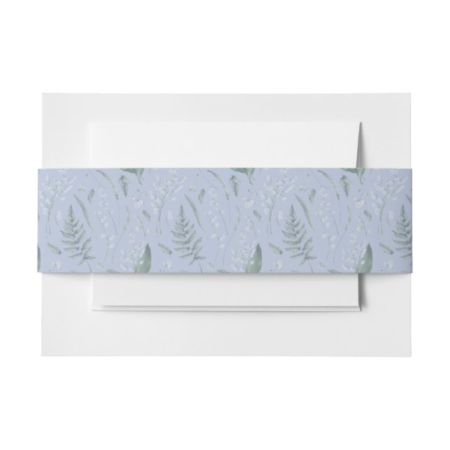 Lily of Valley with Ferns || Light Blue Invitation Belly Band (Front Example)