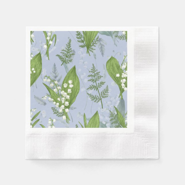 Lily of Valley with Ferns || Light Blue Napkins (Front)