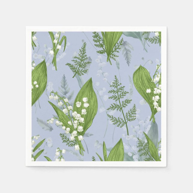 Lily of Valley with Ferns || Light Blue Napkins (Front)