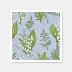 Lily of Valley with Ferns    Light Blue Napkins