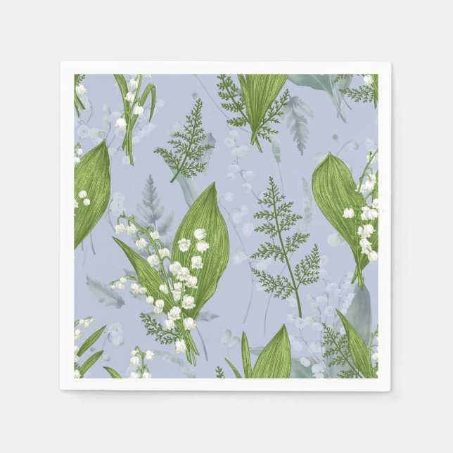 Lily of Valley with Ferns || Light Blue Napkins (Front)