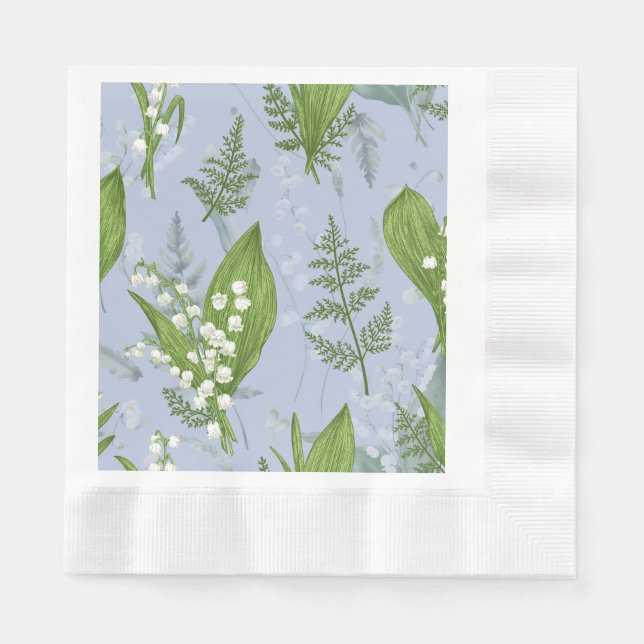 Lily of Valley with Ferns || Light Blue Napkins (Front)