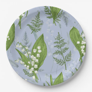 Lily of Valley with Ferns Light Blue Paper Plates