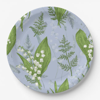 Lily of Valley with Ferns || Light Blue Paper Plates