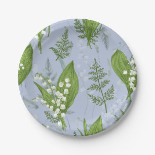 Lily of Valley with Ferns    Light Blue Paper Plates