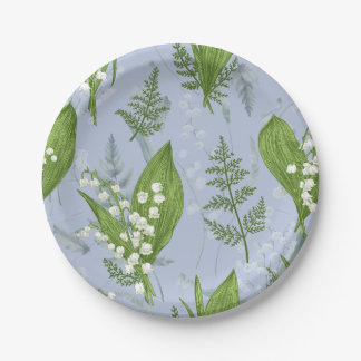 Lily of Valley with Ferns || Light Blue Paper Plates