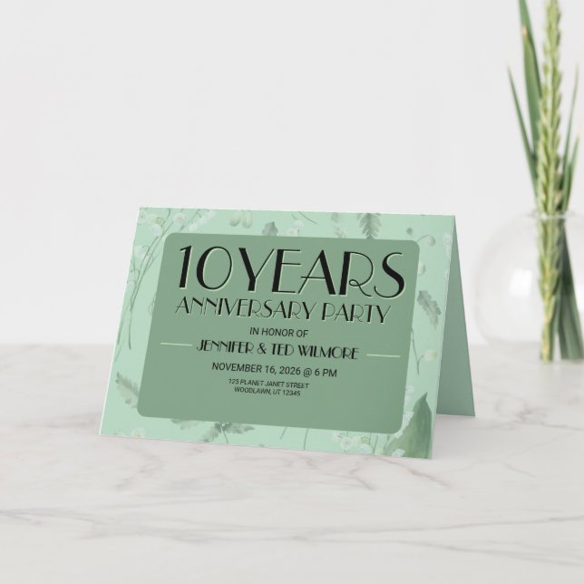 Lily of Valley with Ferns || Lt Green Anniversary  Invitation (Front)