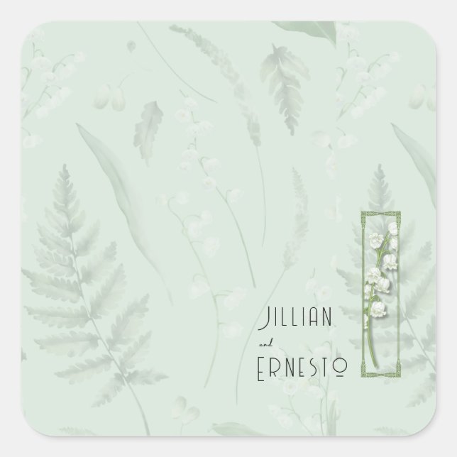 Lily of Valley with Ferns || Pale Green Custom  Square Sticker (Front)